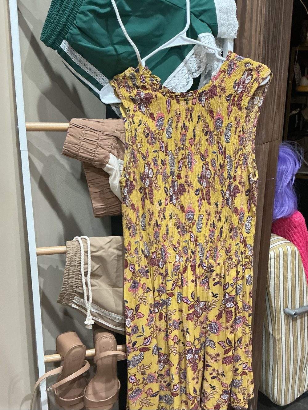 BeBop Yellow Floral Midi Dress with Pink & Brown Accents